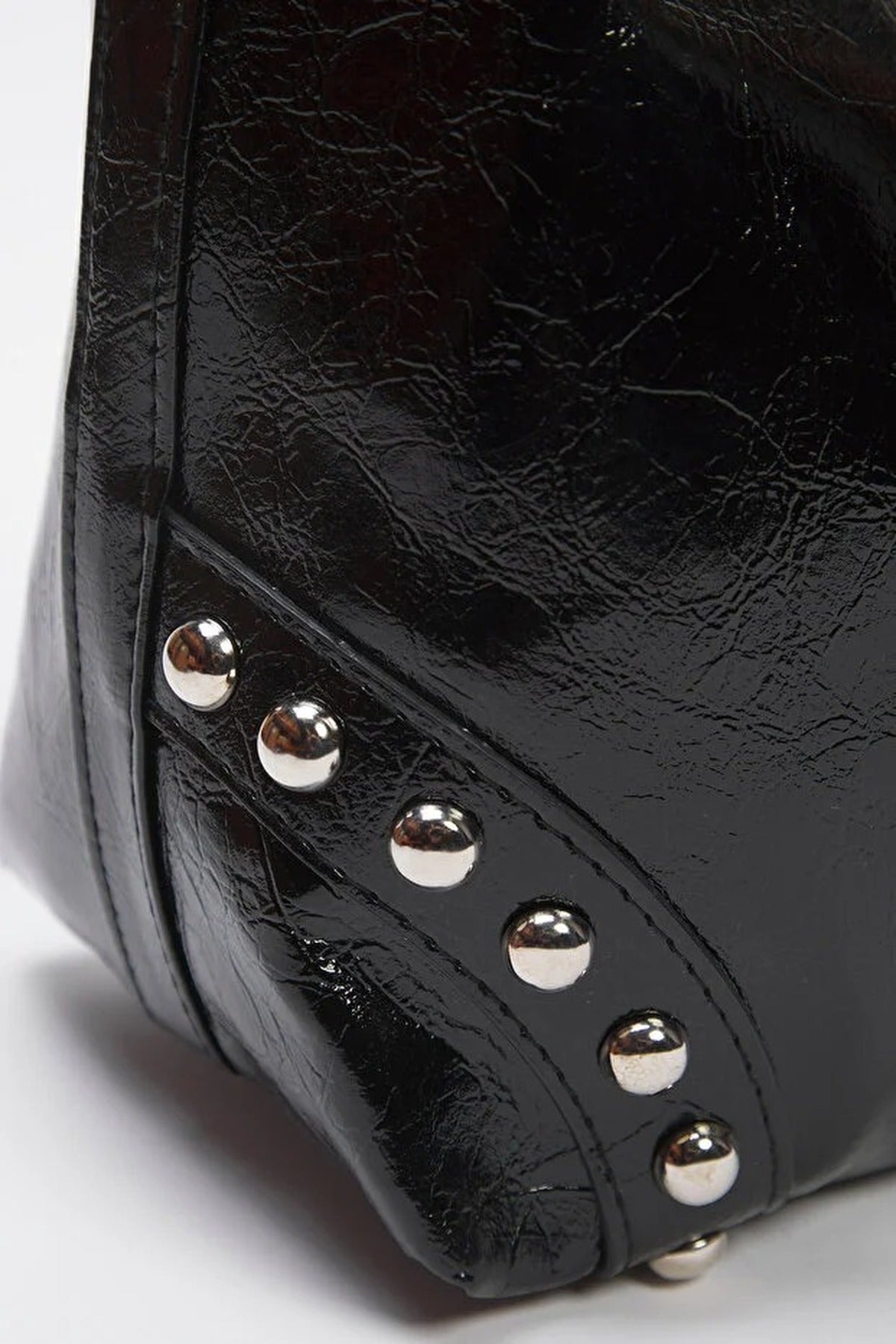 Black Studded Patent Buckle Hobo Shoulder Bag, Image 4 of 5