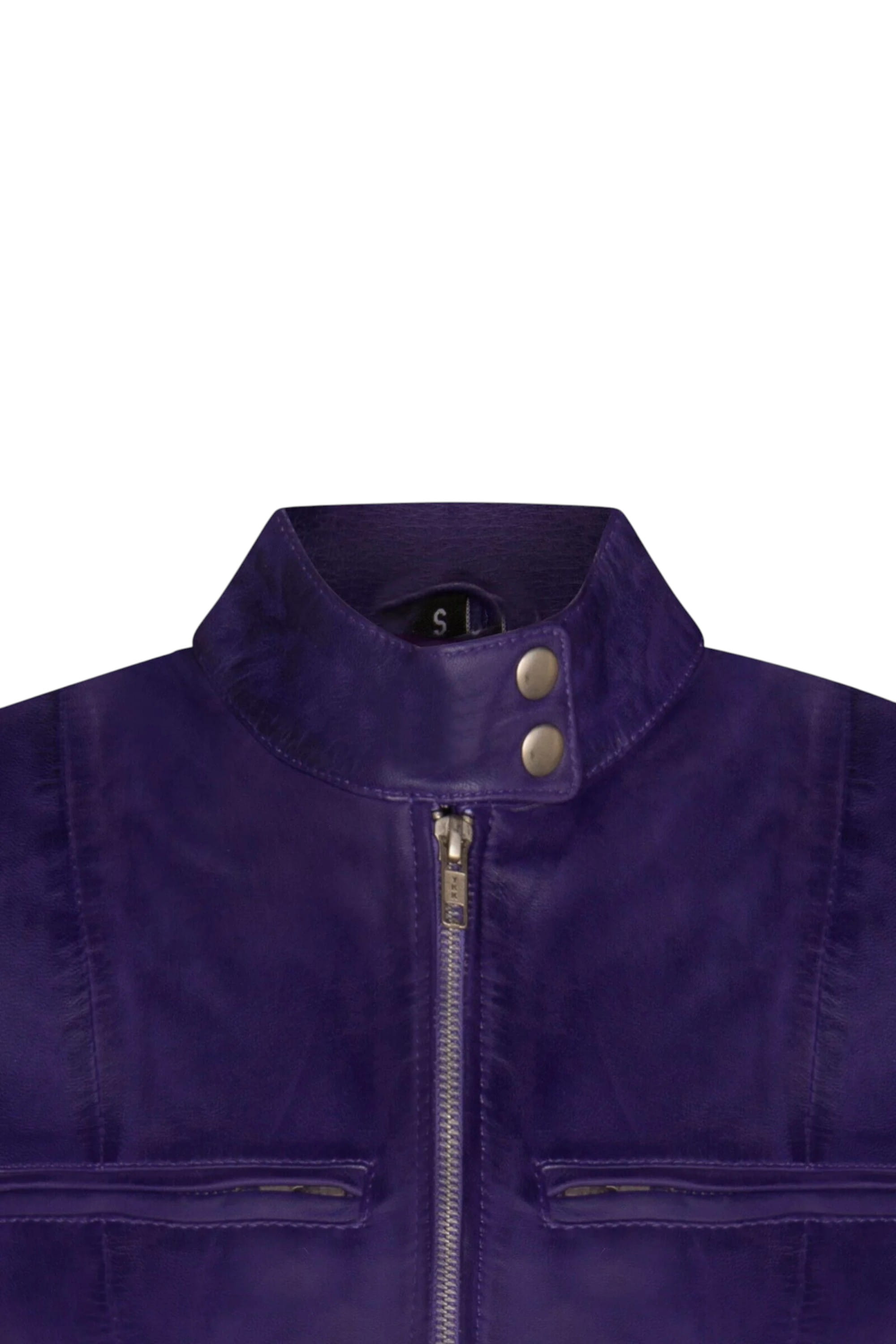 Purple Womens Leather Moto Biker Jacket-Braga, Image 5 of 5