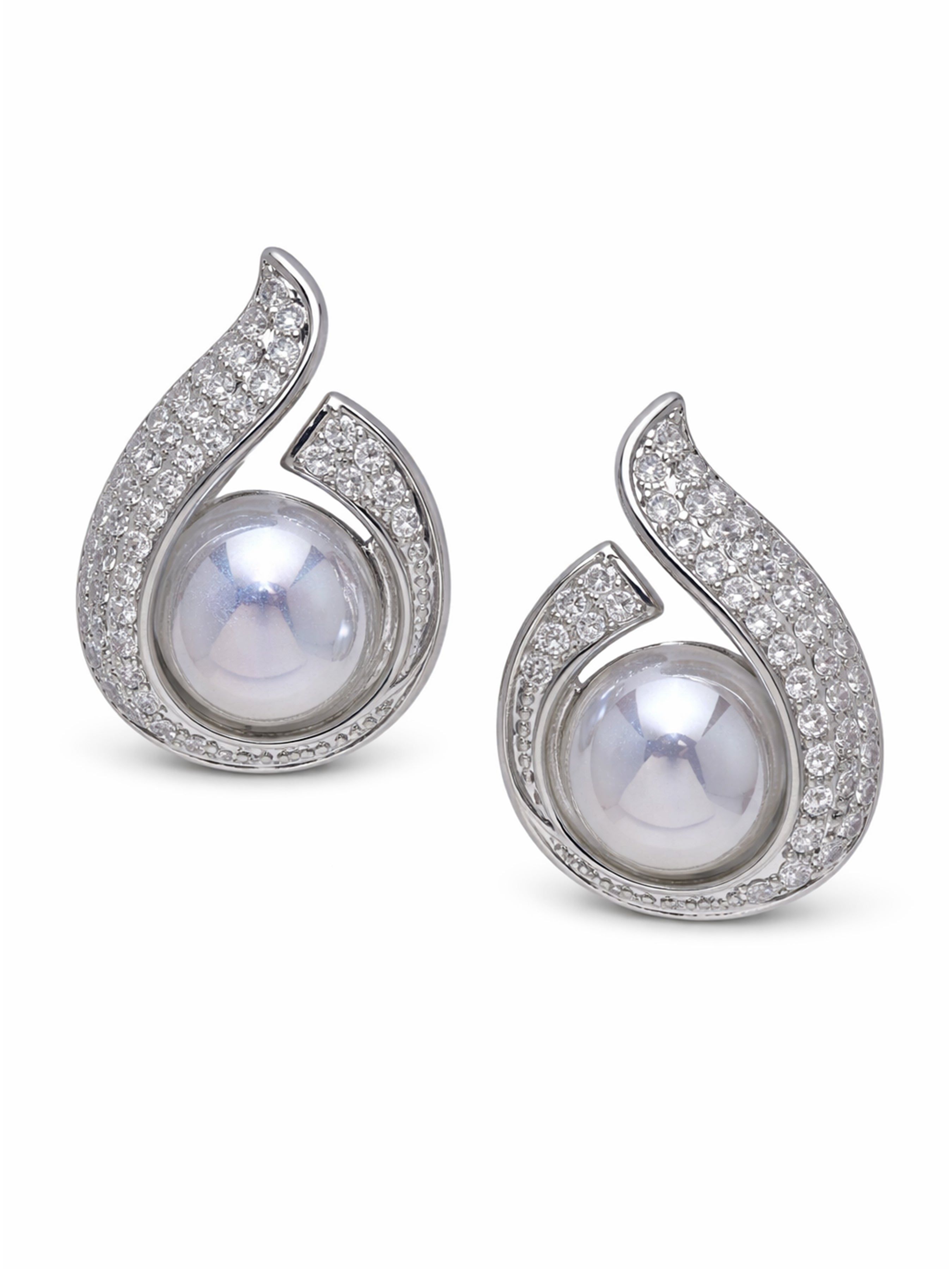 Metallic Swirl Opalescent Stone Stud Earrings