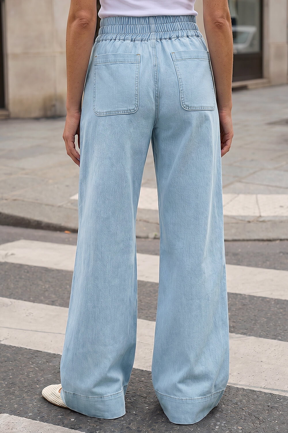 Light Denim Cotton Stretch Wide Leg Jean, Image 4 of 4