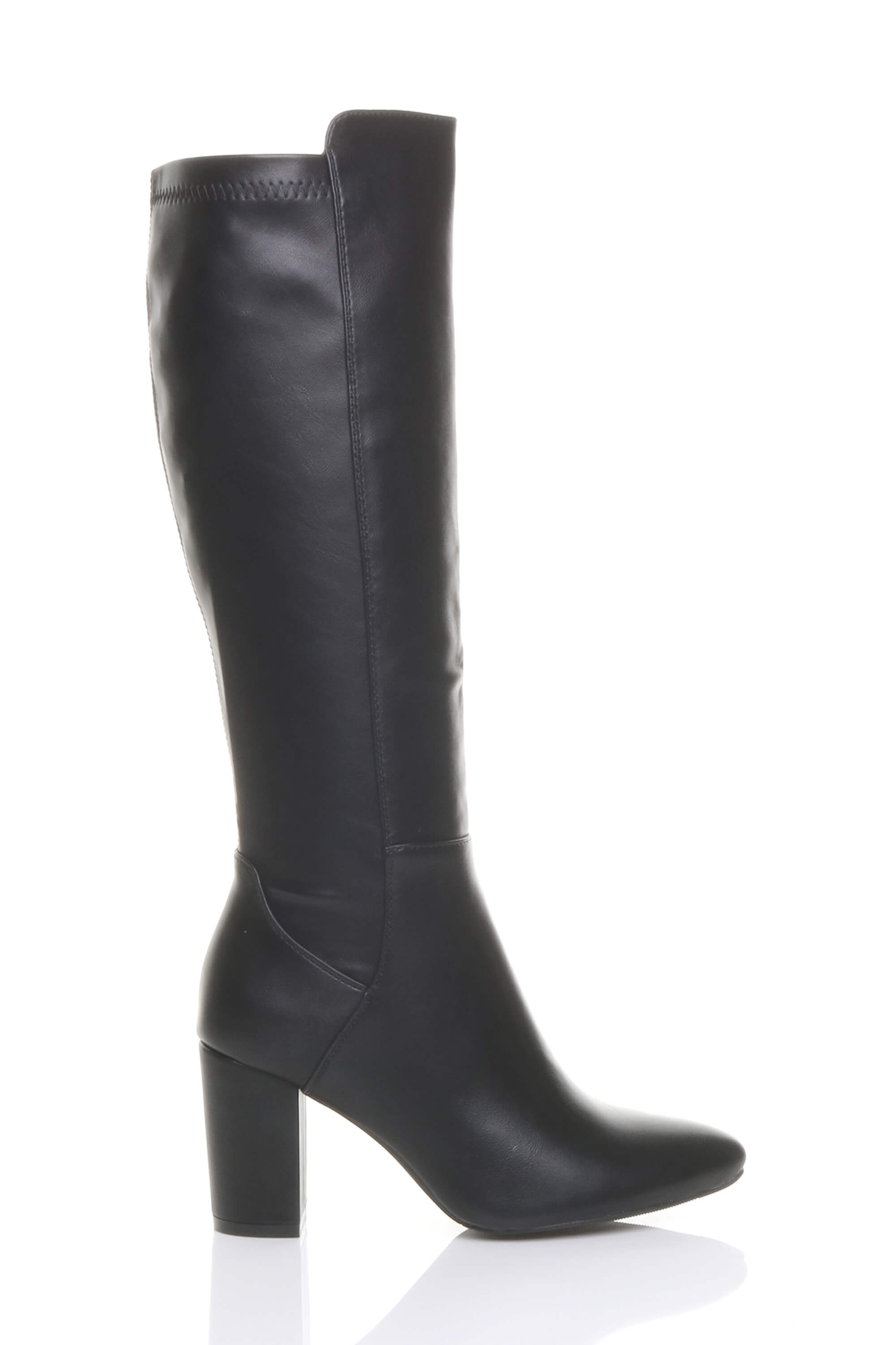 Black High Block Heel Stretchy Calf Boots, Image 1 of 5