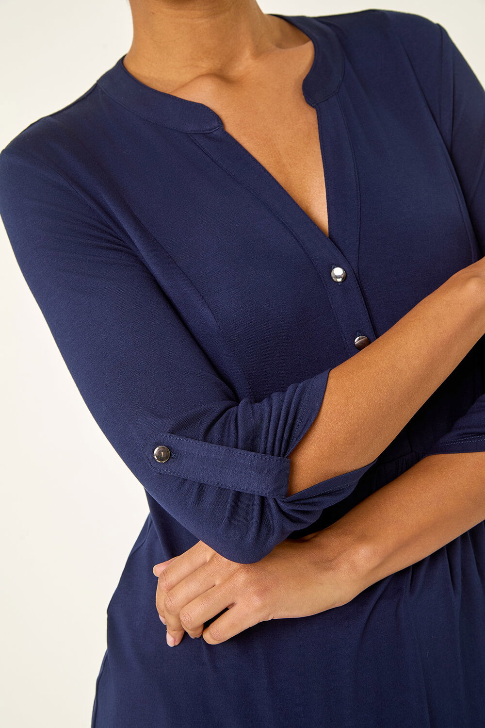 Navy Button Detail Tunic Top, Image 6 of 5