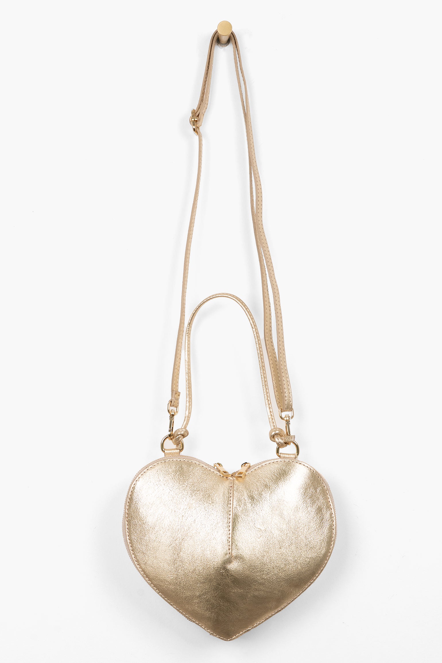 Gold Metallic Italian Leather Heart Crossbody Bag, Image 1 of 5