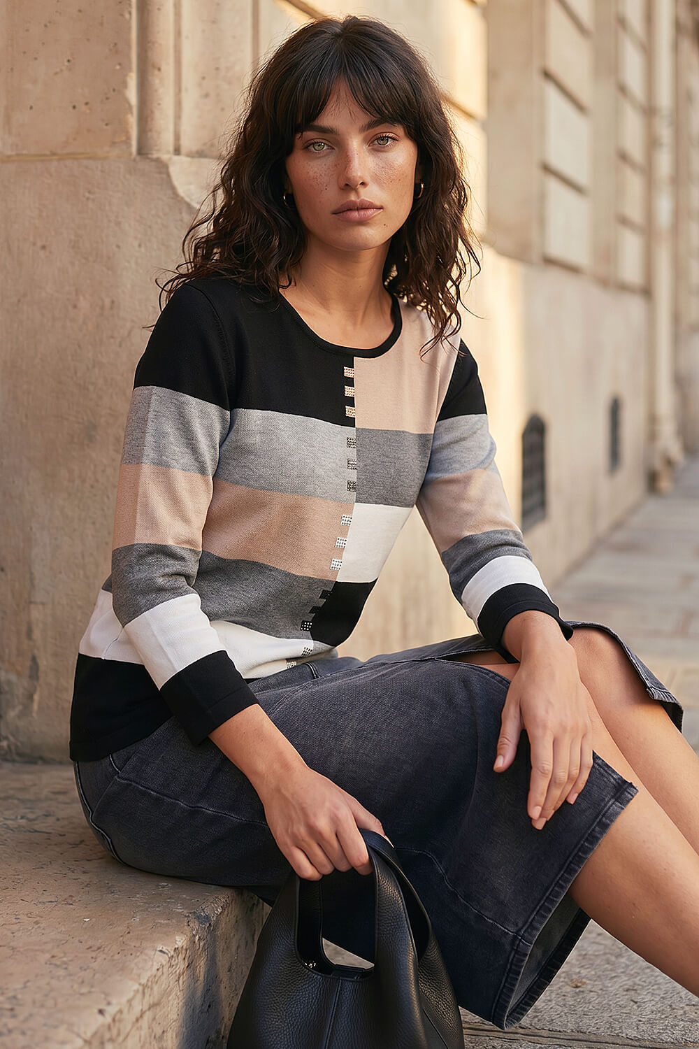 Black Colour Block Hotfix Jumper, Image 1 of 4