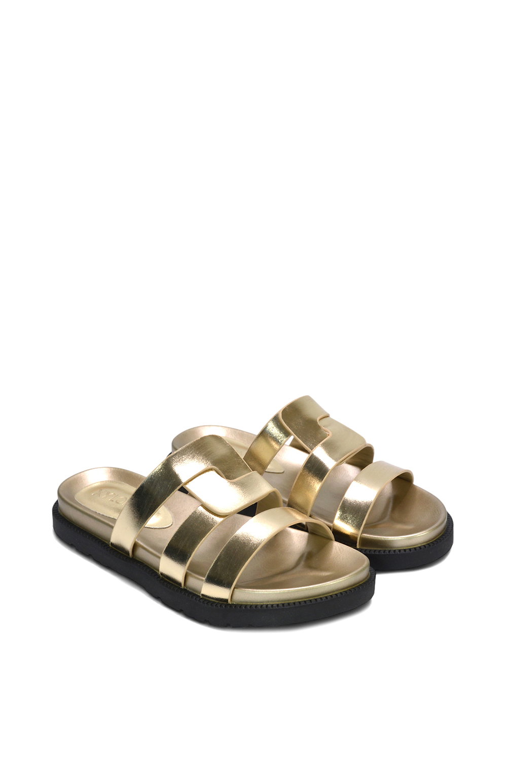 Gold XY LONDON Gold 'Aurelia' Flat Slider Sandals With Comfortable Footbed, Image 5 of 6