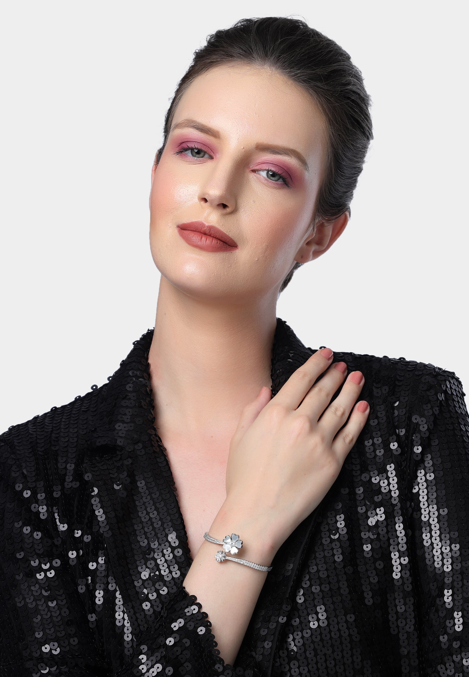 Silver Diva Dainty Flower Cuff Bracelet, Image 4 of 5