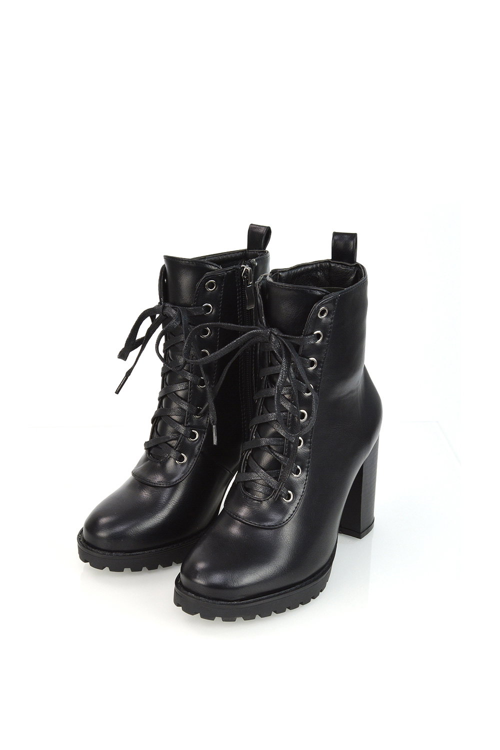 Black 'Ariel' Lace up High Block Heel Zip-up Biker Ankle Boots, Image 5 of 5