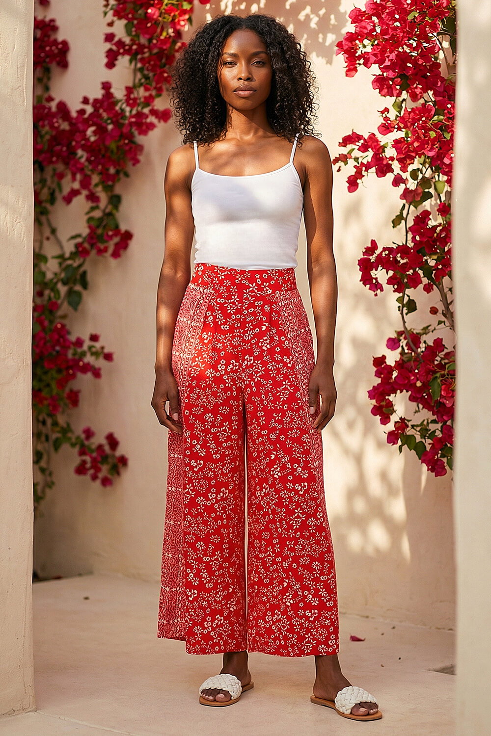 Roman Women's Red Floral Border Panel Culotte Trousers Size 20