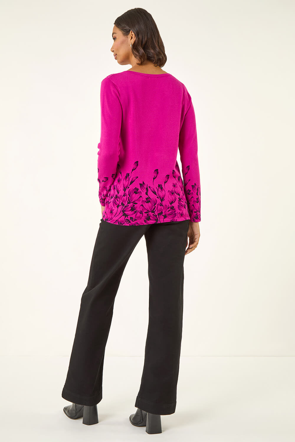 Magenta Embellished Floral Print Knit Jumper , Image 4 of 5