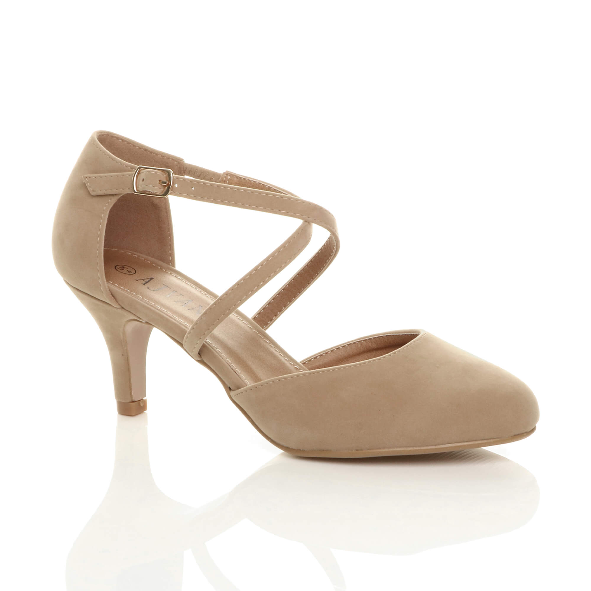 Natural AJVANI Natural Mid Heel Crossed Straps Court Shoes, Image 1 of 6