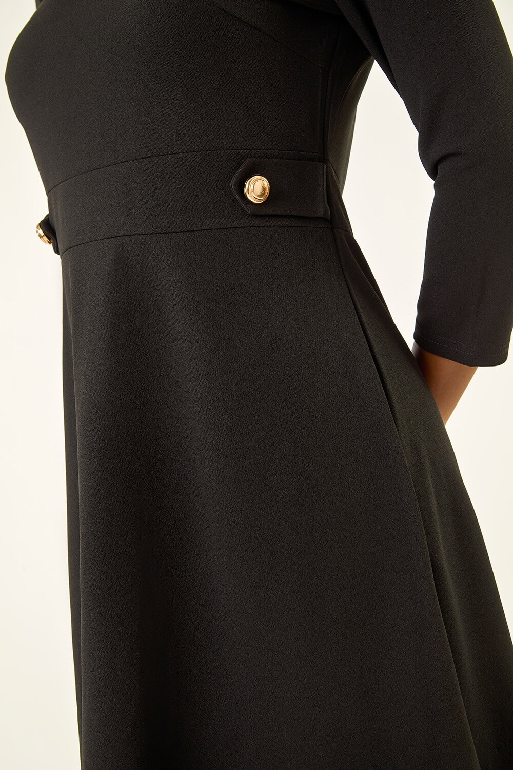 Black V-Neck Buttoned Stretch Dress, Image 6 of 5