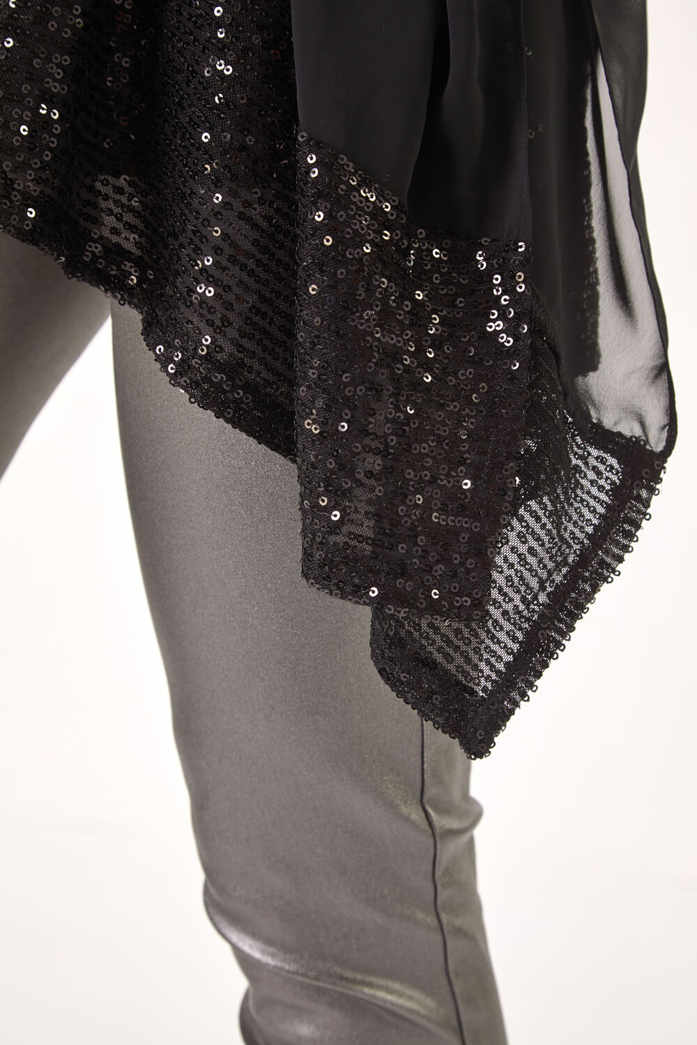 Black Sequin Hem Contrast Tunic Top, Image 6 of 5