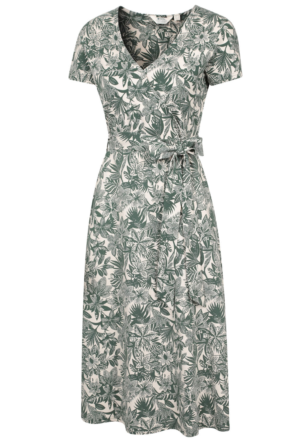 Khaki Santorini Floral Wrap Midi Dress, Image 3 of 3