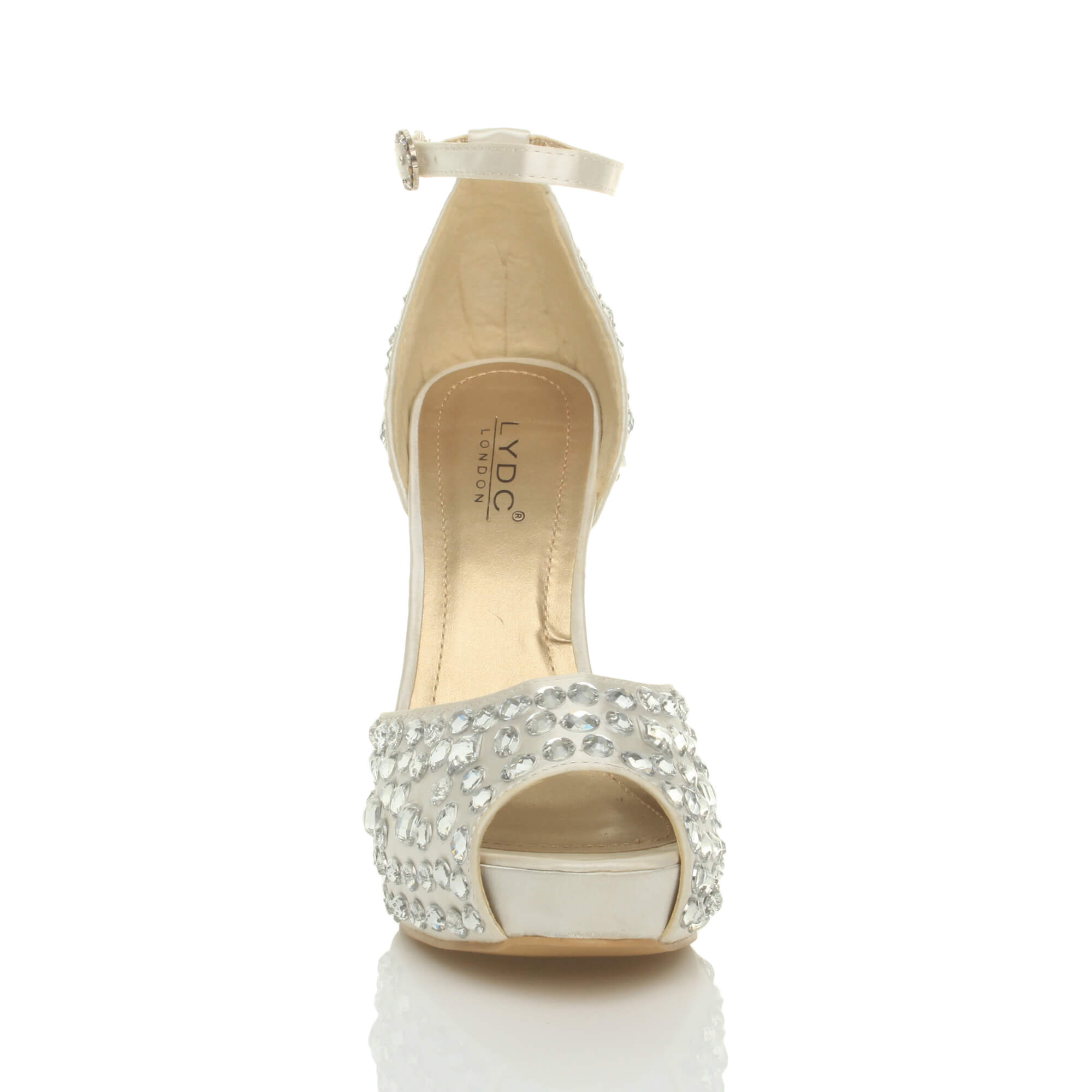 Ivory High Heel Gem Ankle Strap Peep Toe 2 Part Heels, Image 5 of 5