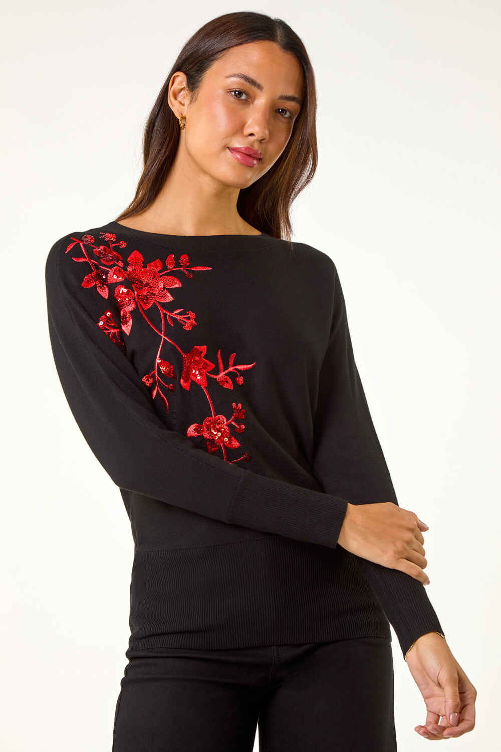 Black Sparkly Floral Knitted Jumper, Image 5 of 5