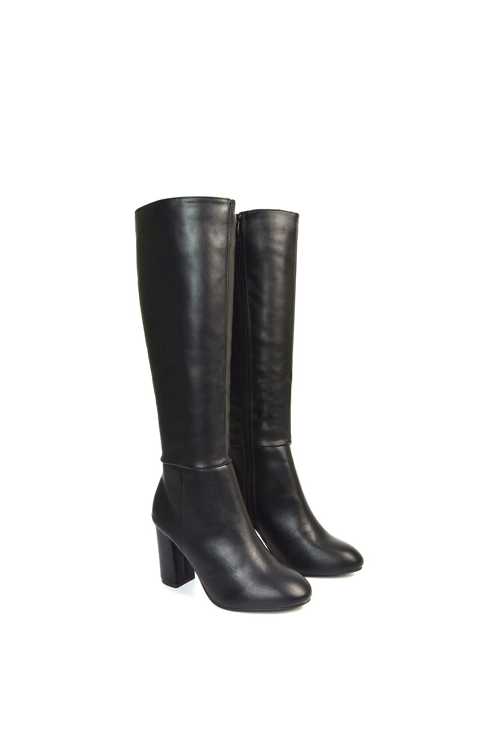Black XY LONDON Black 'Jen' Knee High Block Heeled Boots With Zip Fastening, Image 3 of 6