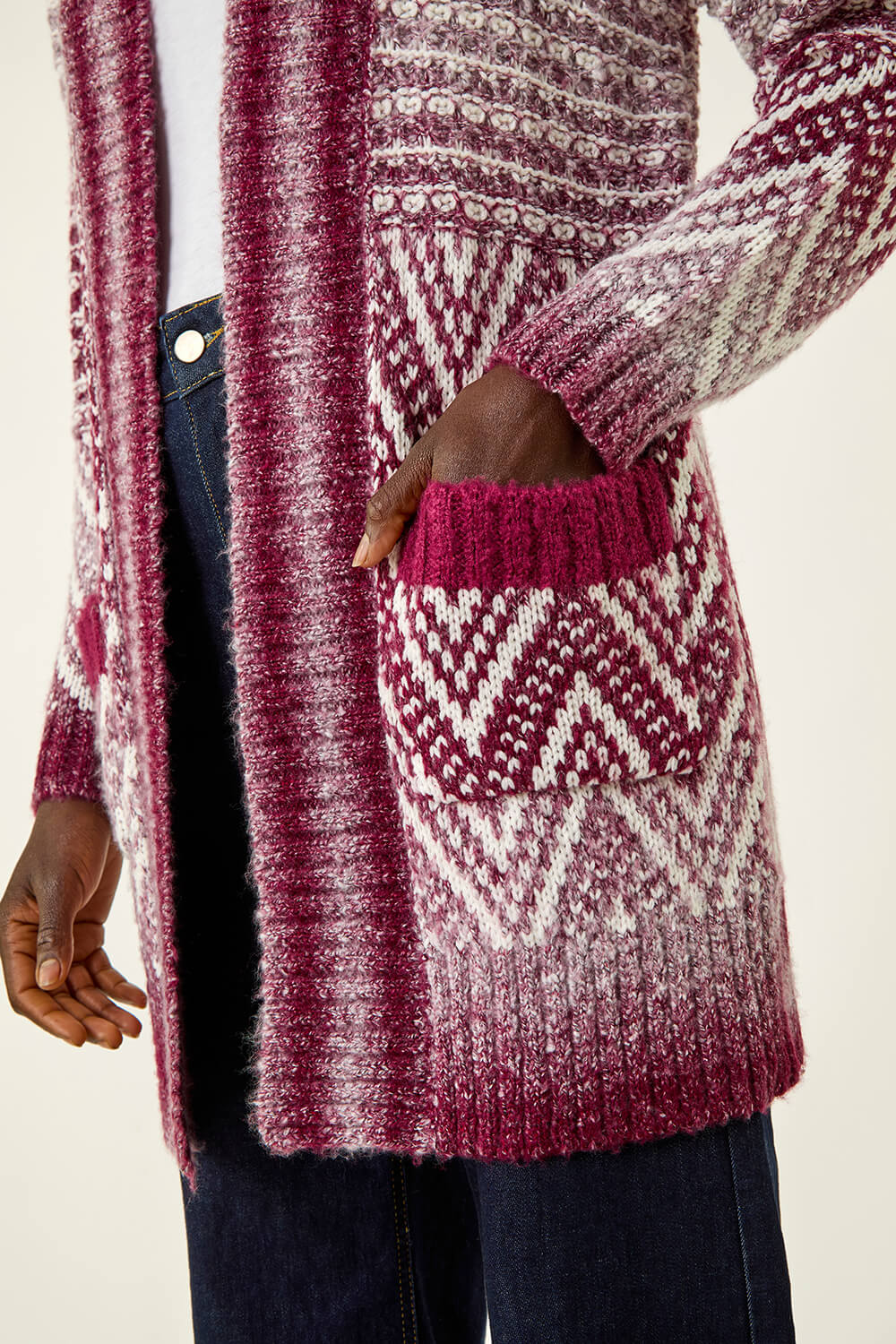 Red Jacquard Knit Cardigan, Image 6 of 5