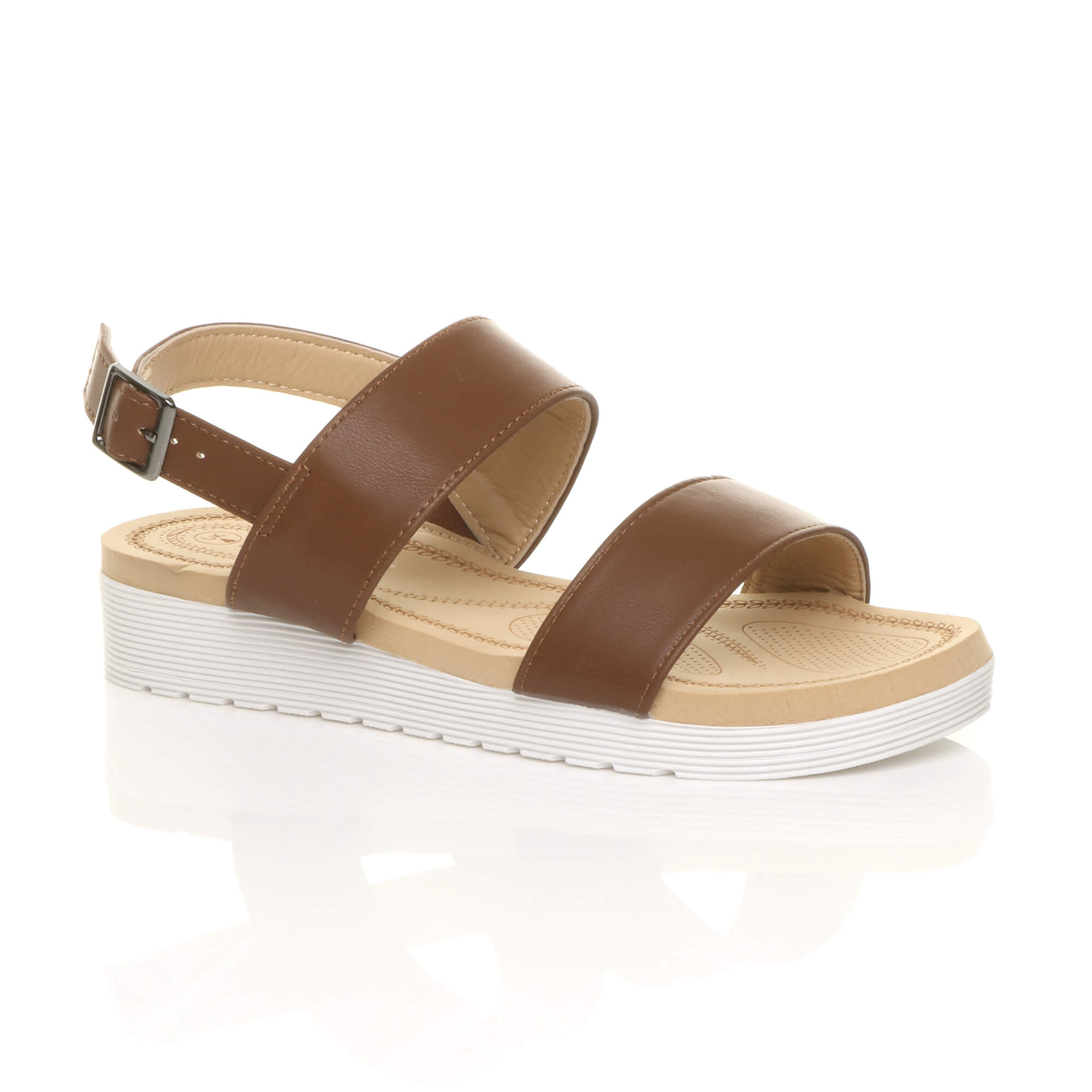 Tan AJVANI Tan Flatform Strappy Sandals, Image 1 of 6