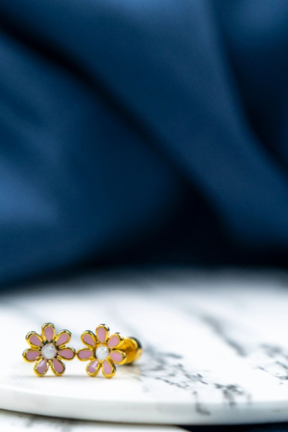 Pink Stainless Steel Daisy Enamel Stud, Image 1 of 2