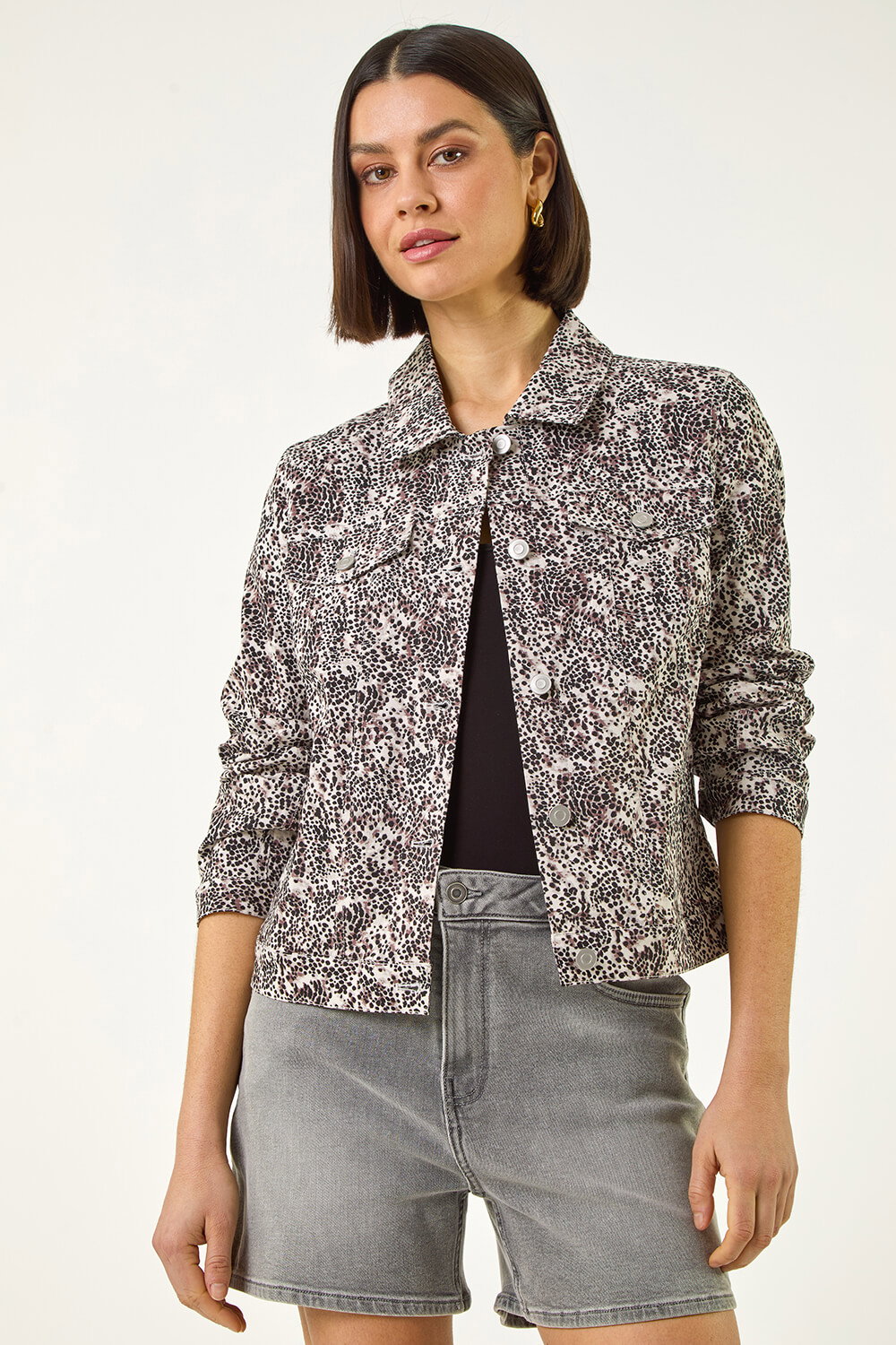 Roman Women's Ivory Animal Print Bengaline Pocket Jacket Size 10