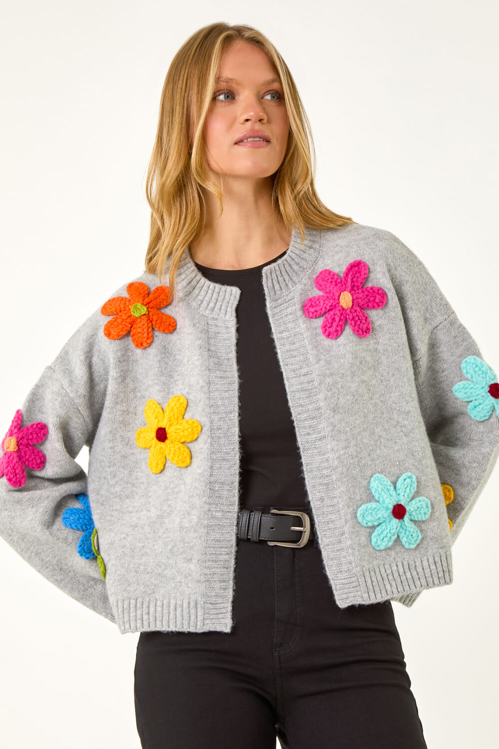 Grey Multi Floral Knit Cardigan, Image 5 of 5