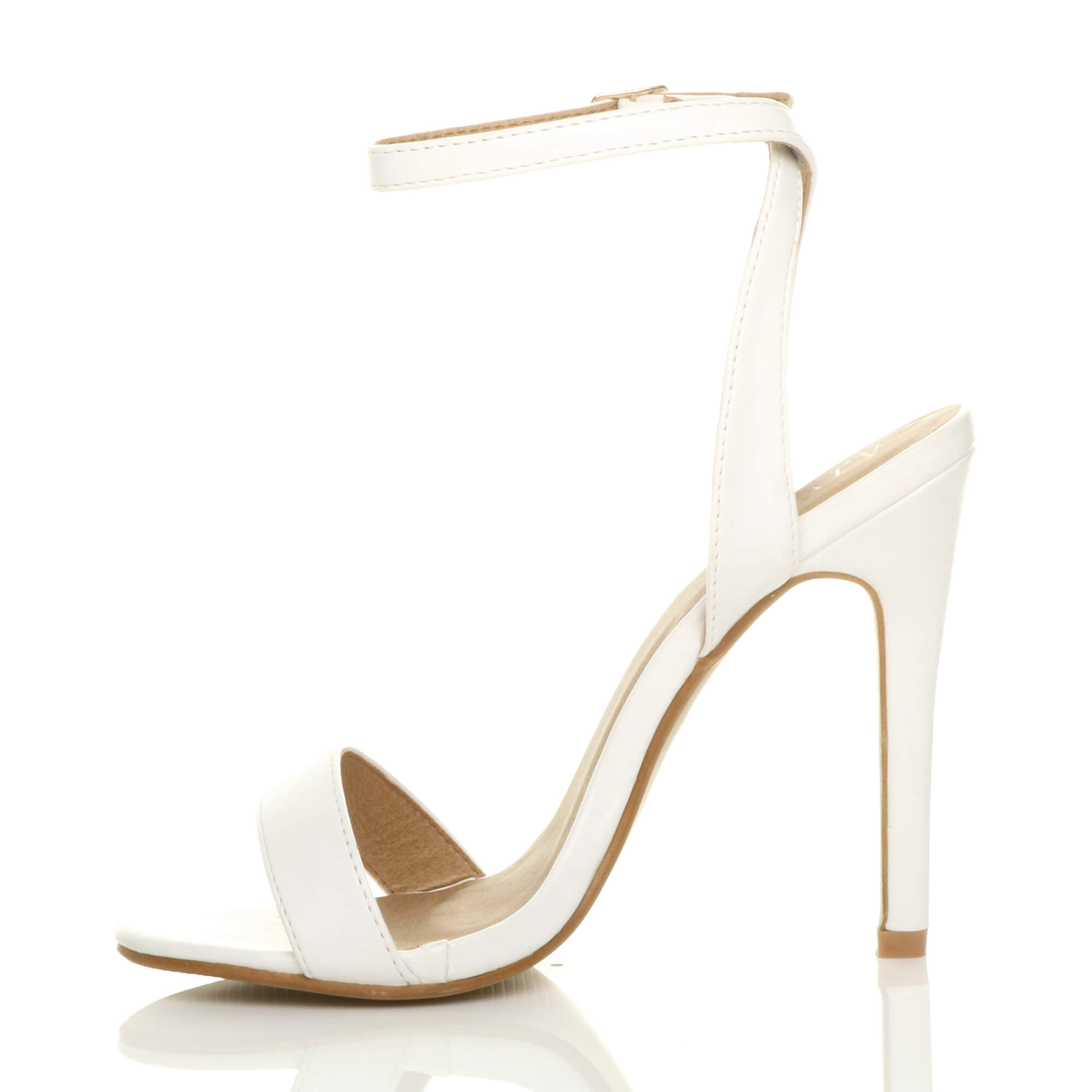 White AJVANI White High Heel Ankle Strap Barely There Sandals, Image 3 of 6