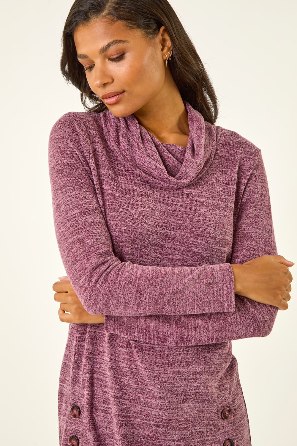 Purple Cowl Neck Buttoned Top, Image 5 of 5