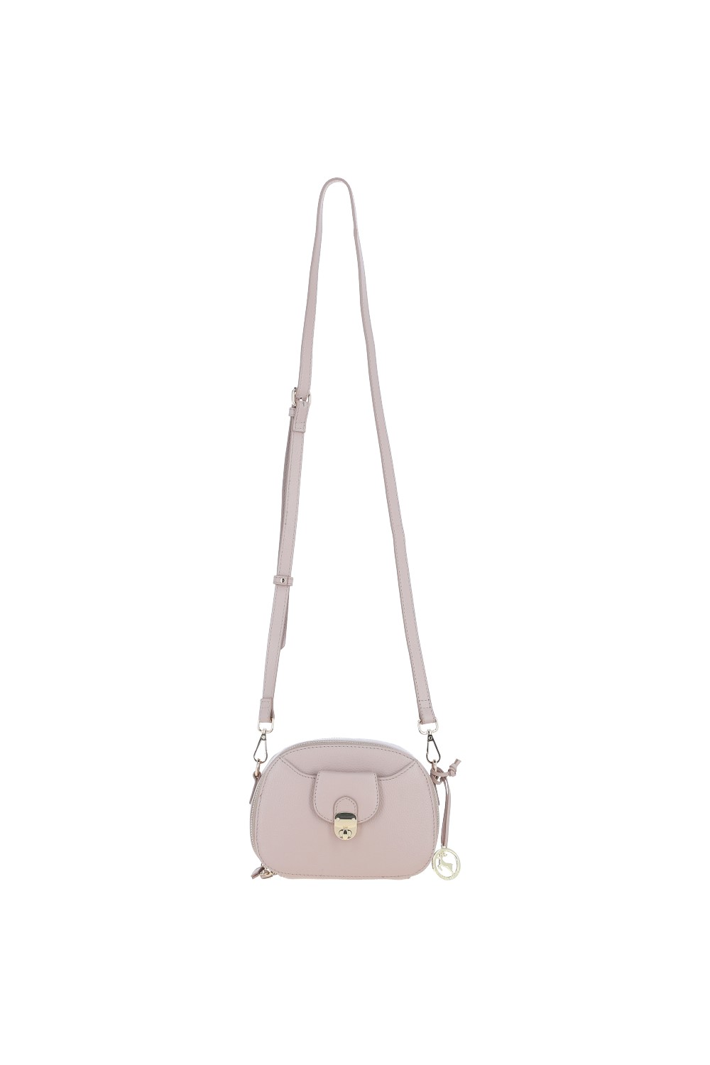 Beige Real Leather Compact Crossbody Bag with Adjustable Strap, Image 2 of 4