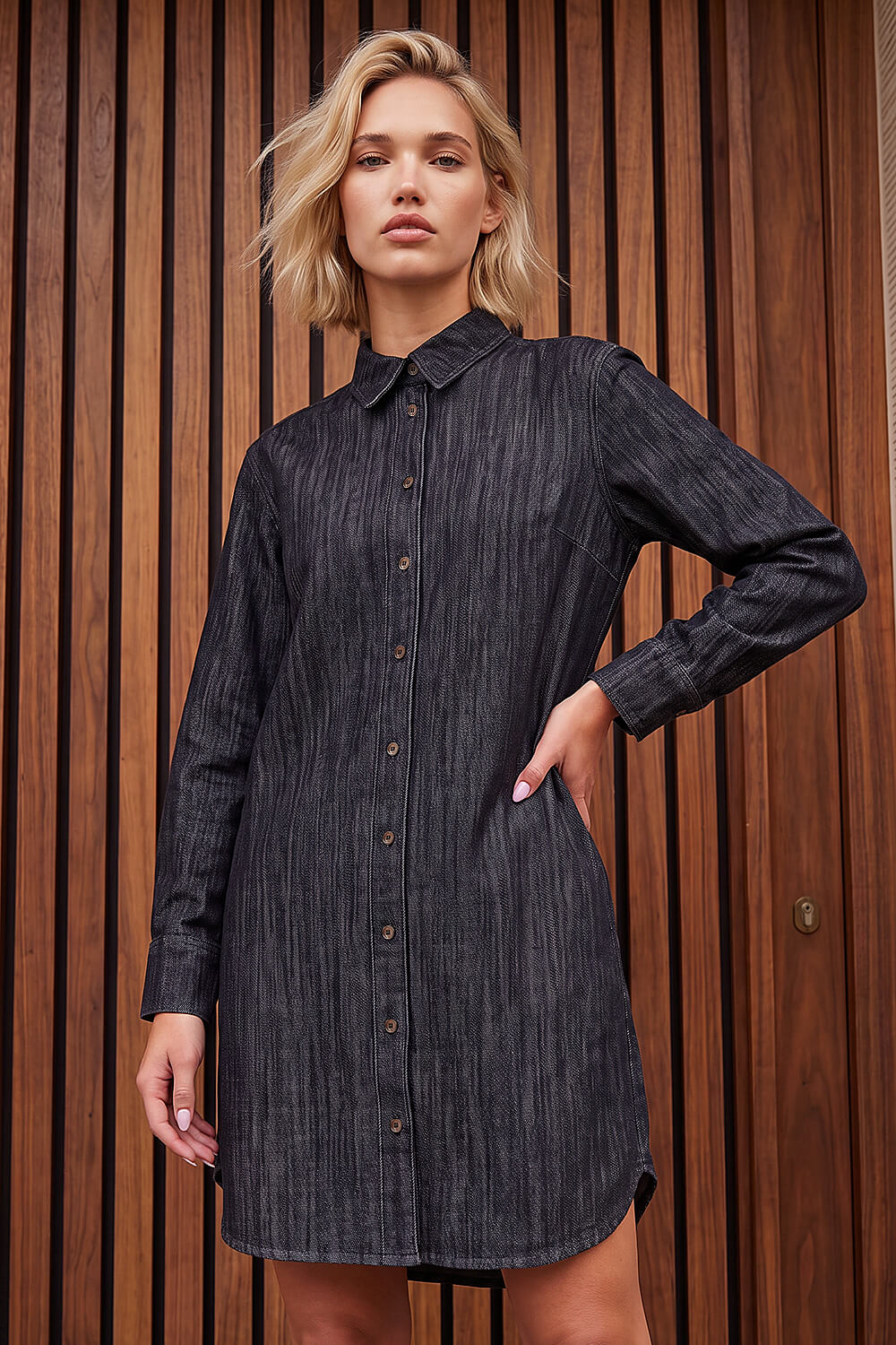 Roman Women's Black Button Through Shirt Dress Size 16
