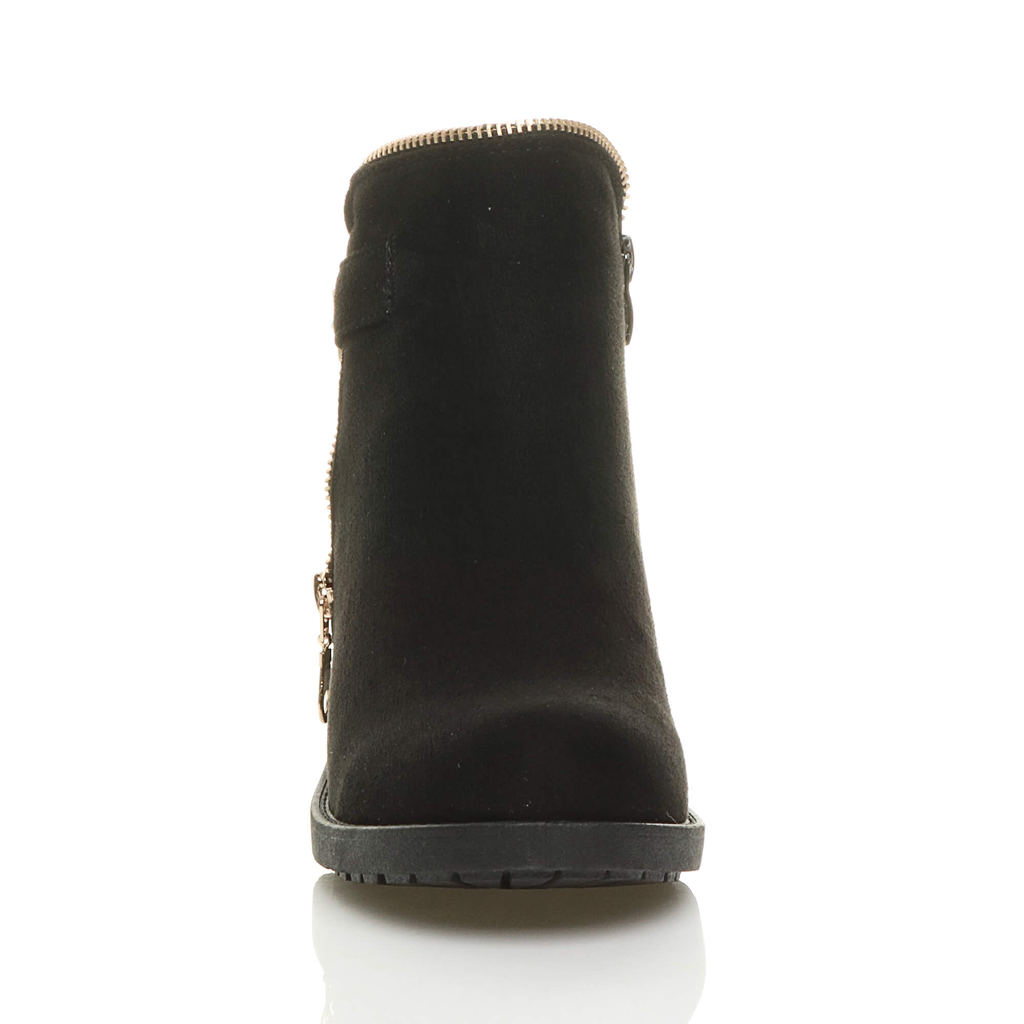 Black Low Heel Gold Zip Ankle Boots, Image 6 of 6