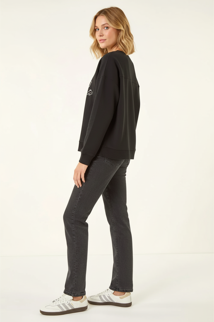 Black Floral Print Stretch Top, Image 4 of 4
