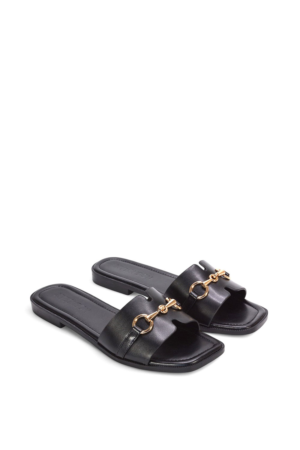 Black XY LONDON Black 'Lesley' Square Toe Mule Slider Sandals With Buckle Detail, Image 4 of 5