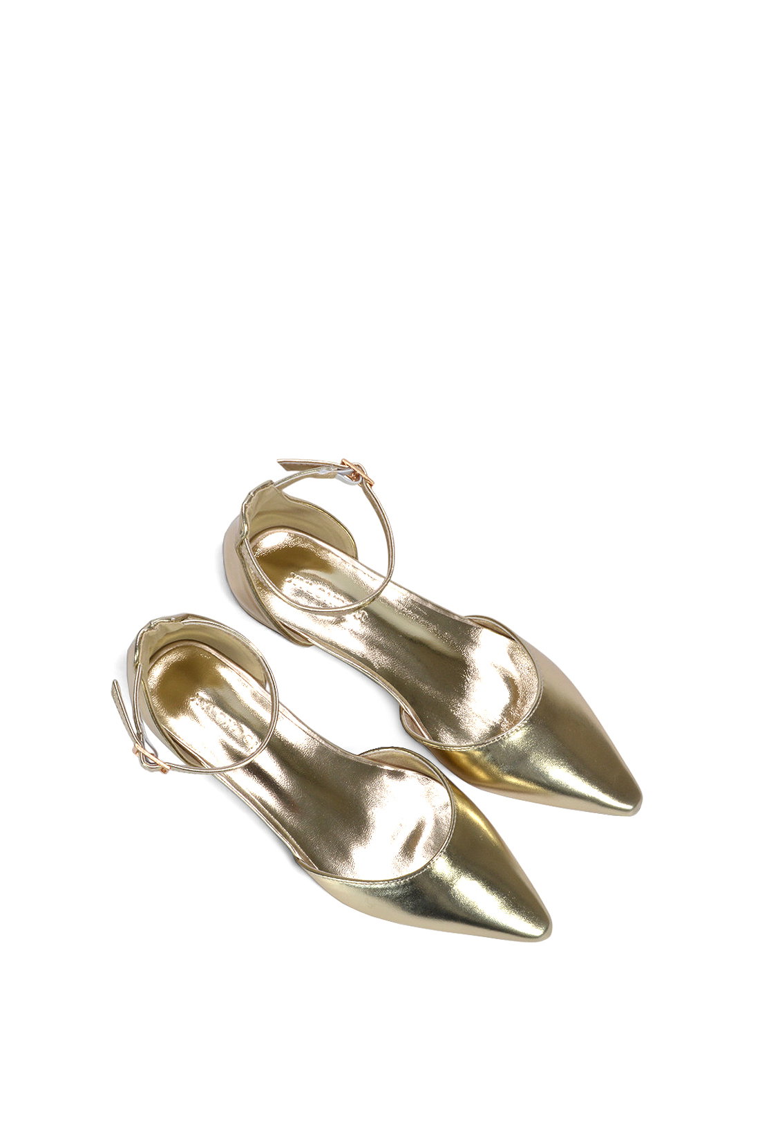 Gold XY LONDON Gold 'Jenny' Low Heel Flat Pointed Toe Ankle Strap Court Shoes, Image 6 of 6