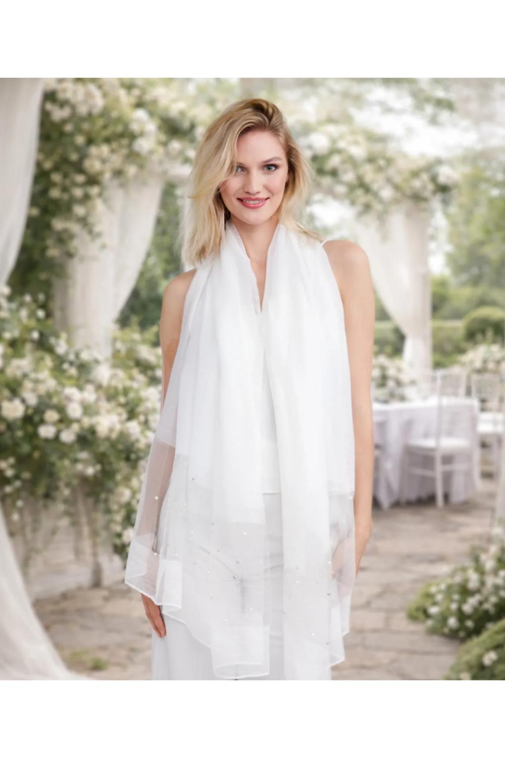 Cristine - Pearl Embellished Occasion Scarf - White, Image 2 of 2