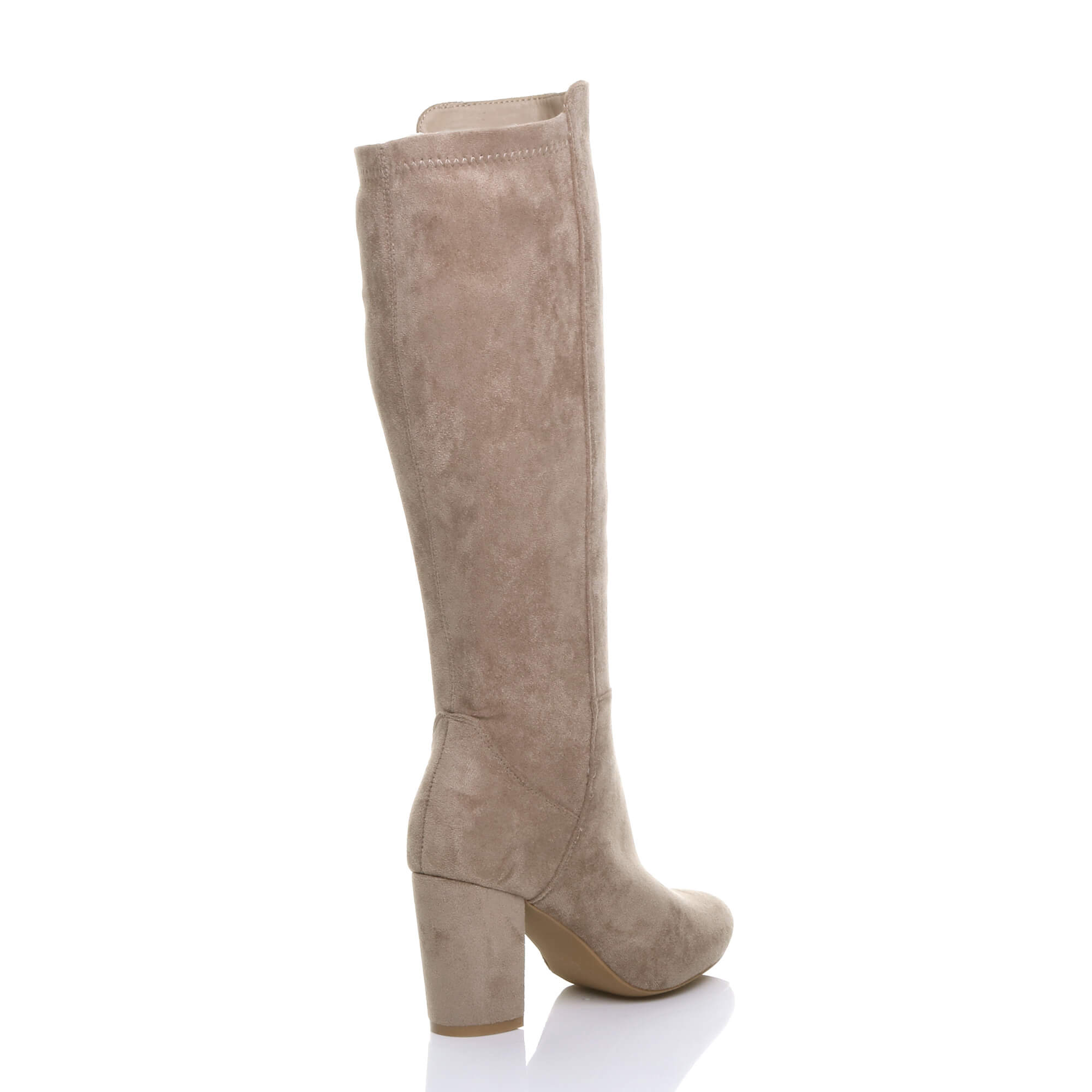 Taupe AJVANI Taupe High Block Heel Stretchy Calf Boots, Image 4 of 5