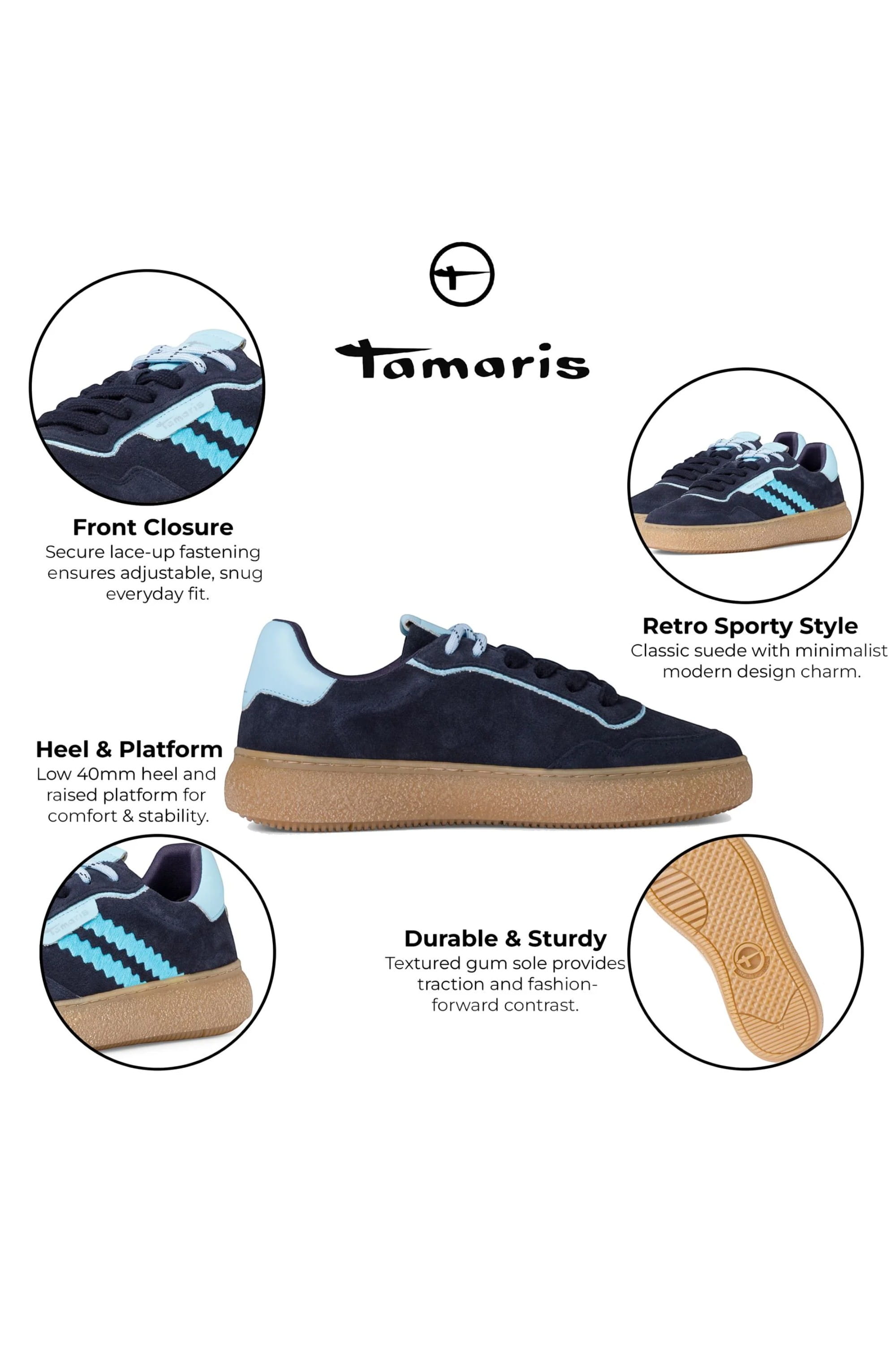 Blue Tamaris Blue Tamaris Womens Navy Blue Stripe Sneakers, Image 2 of 7