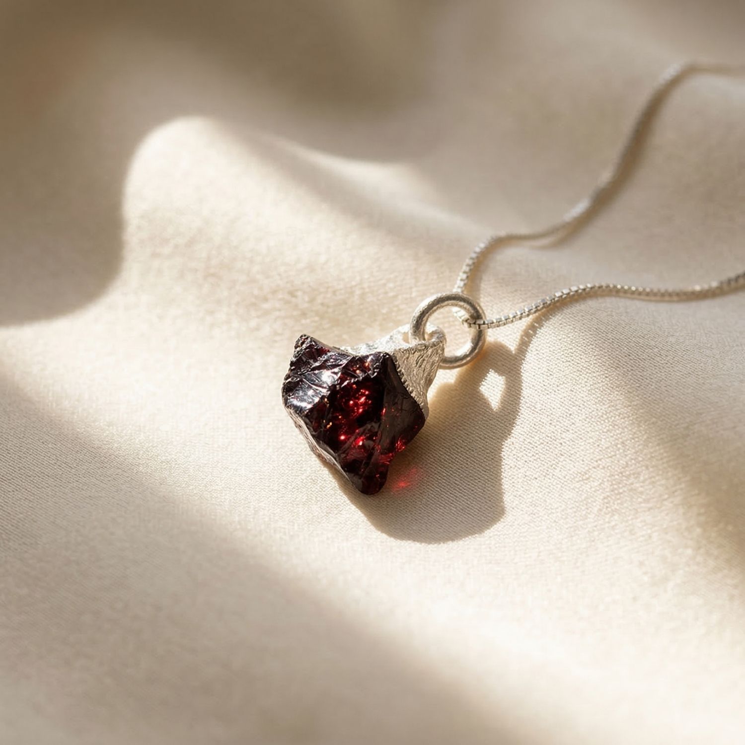 Red Sterling Silver Raw Garnet January Birthstone Crystal Necklace