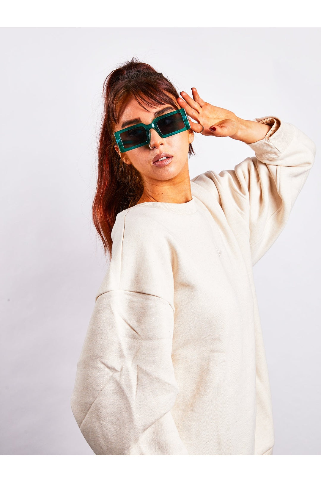 Blue Light Blue Oversized Rectangle Plastic Frame Sunglasses, Image 5 of 7