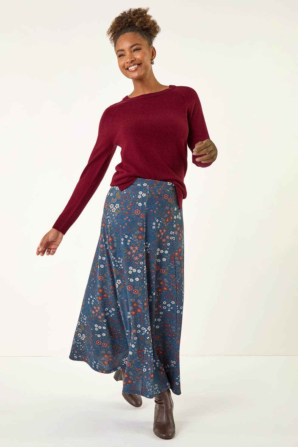 Denim Ditsy Floral Print Stretch Skirt, Image 4 of 5