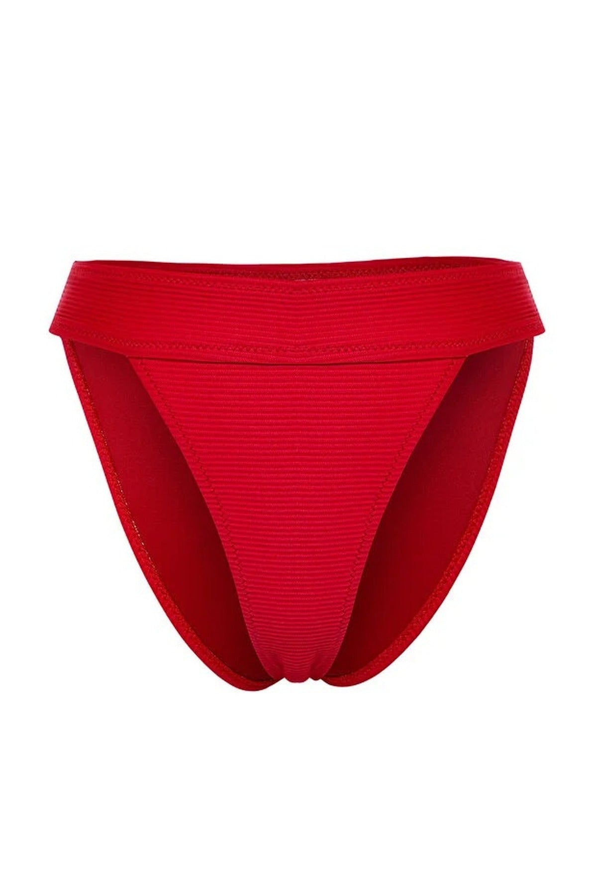 Red WOVCOR Red Textured Regular Waist Bikini Bottom with Minimal High Leg Fit, Image 2 of 4