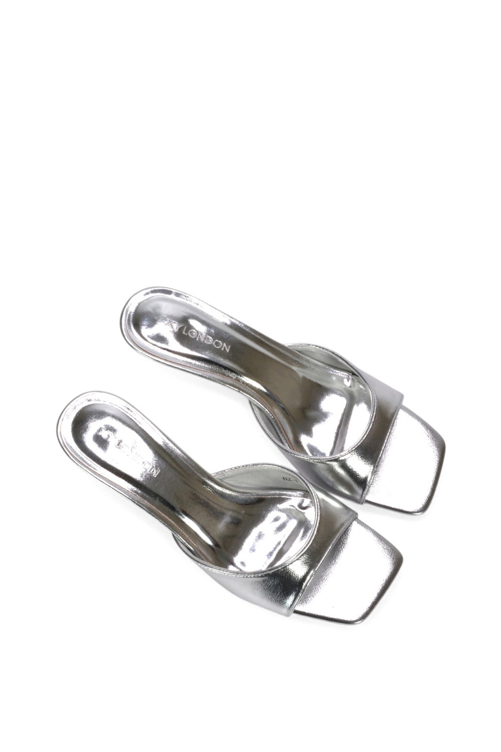 Silver XY LONDON Silver 'Jane' Square Toe Kitten Heel Slip On Heeled Sandal Mules, Image 6 of 6