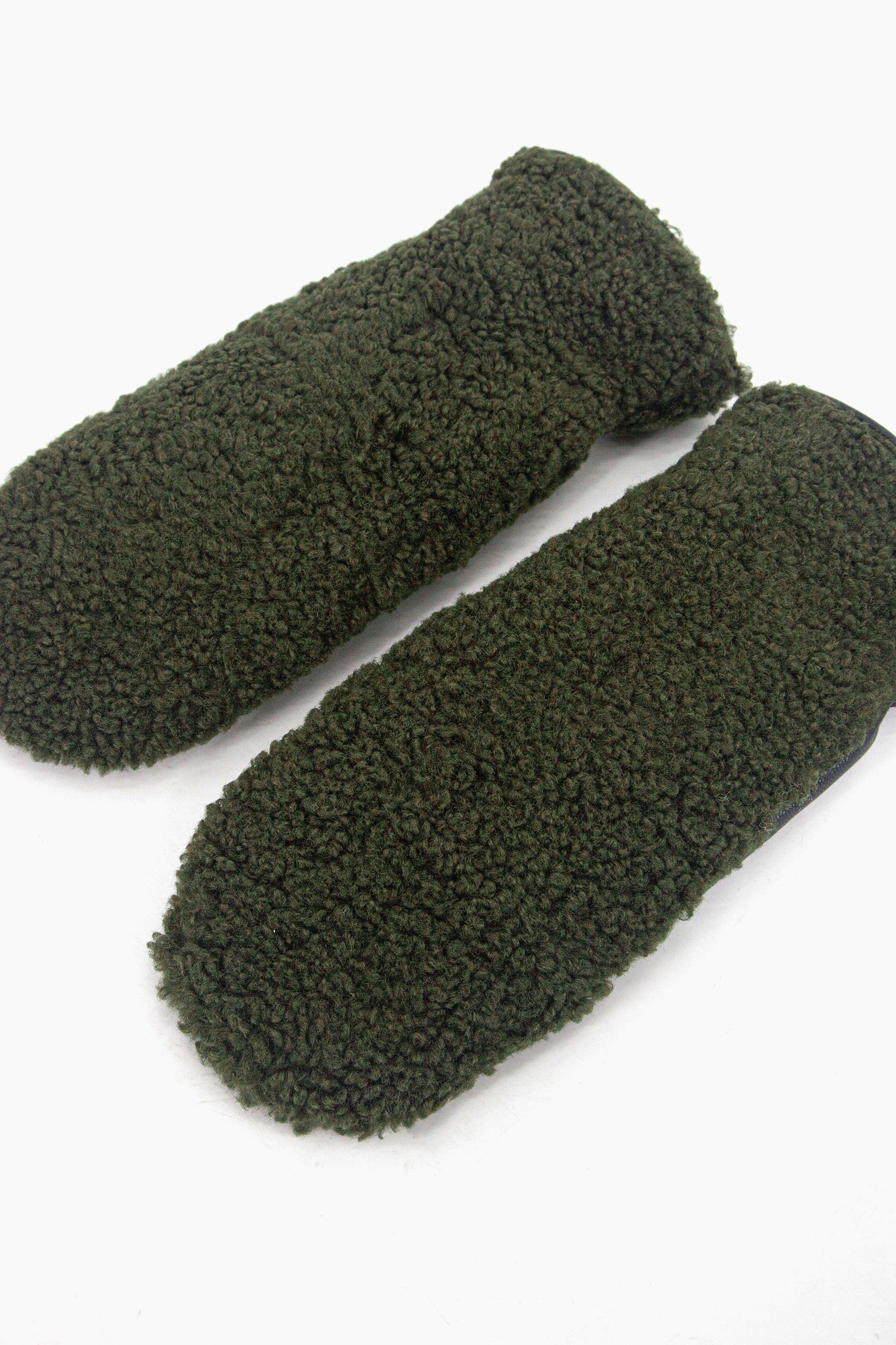 Khaki Borg Fleece Winter Mittens, Image 4 of 4