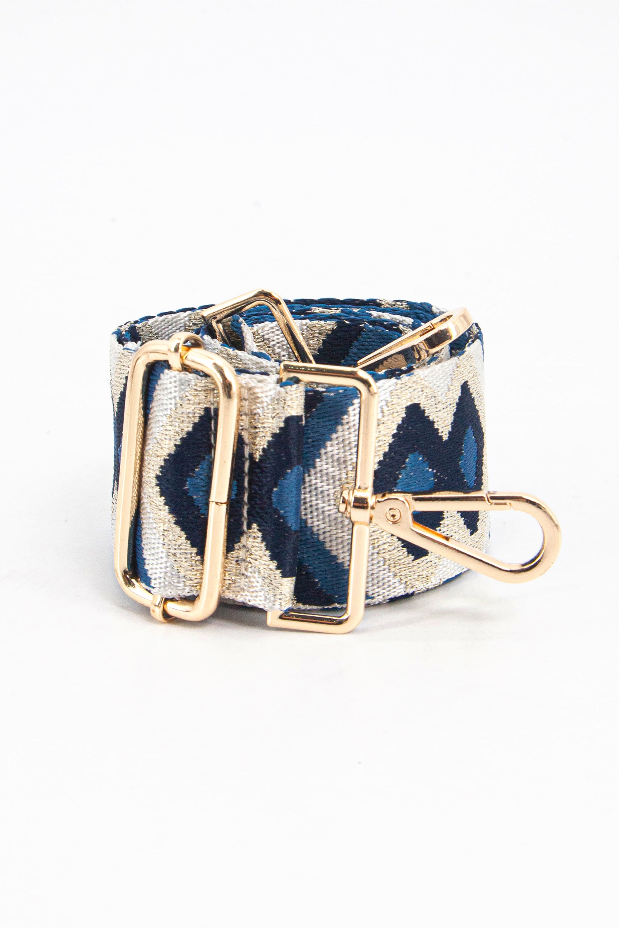 Blue Sarta Blue Metallic Aztec Woven Bag Strap, Image 3 of 4