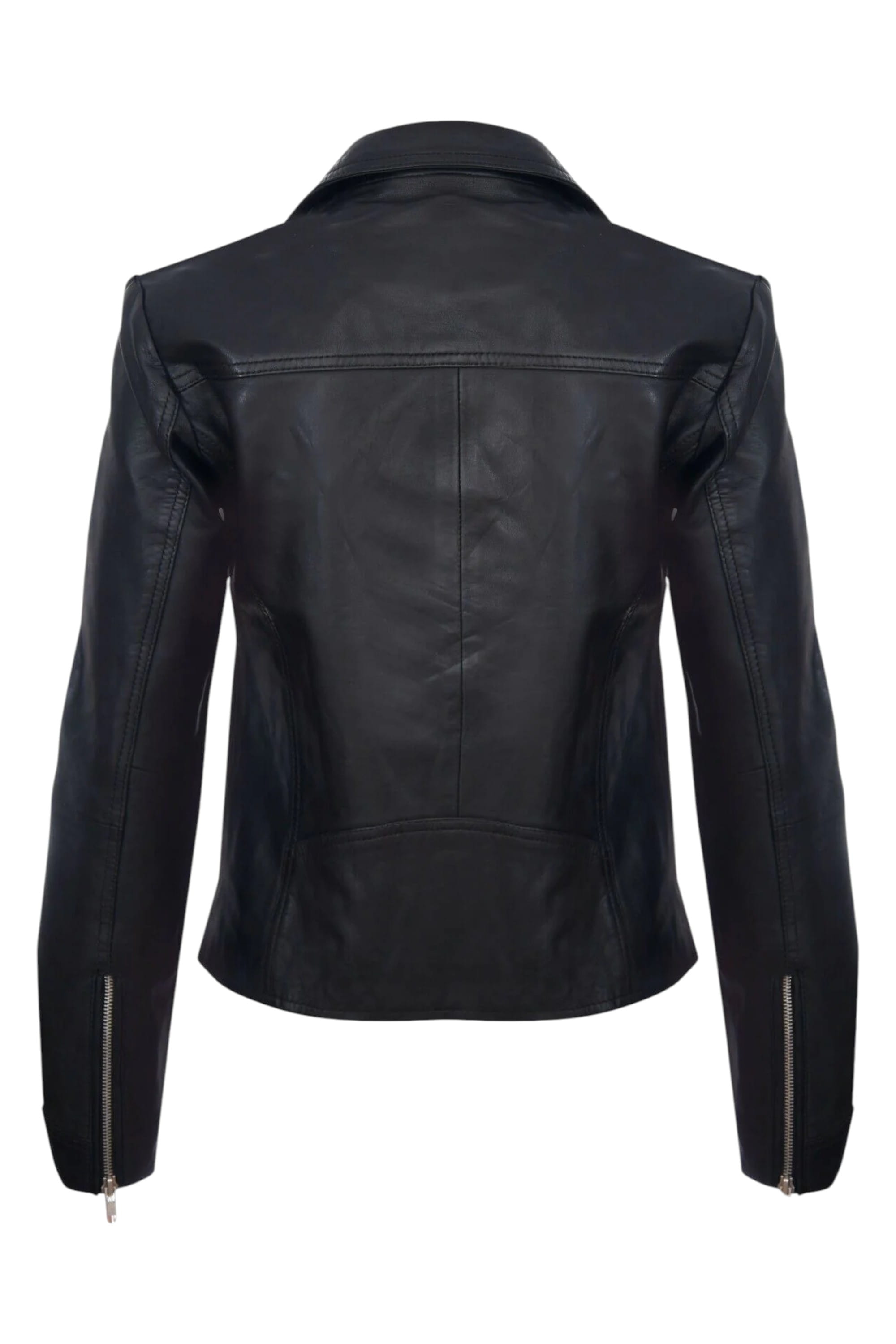 Black Womens Leather Biker Jacket - Riga, Image 3 of 4
