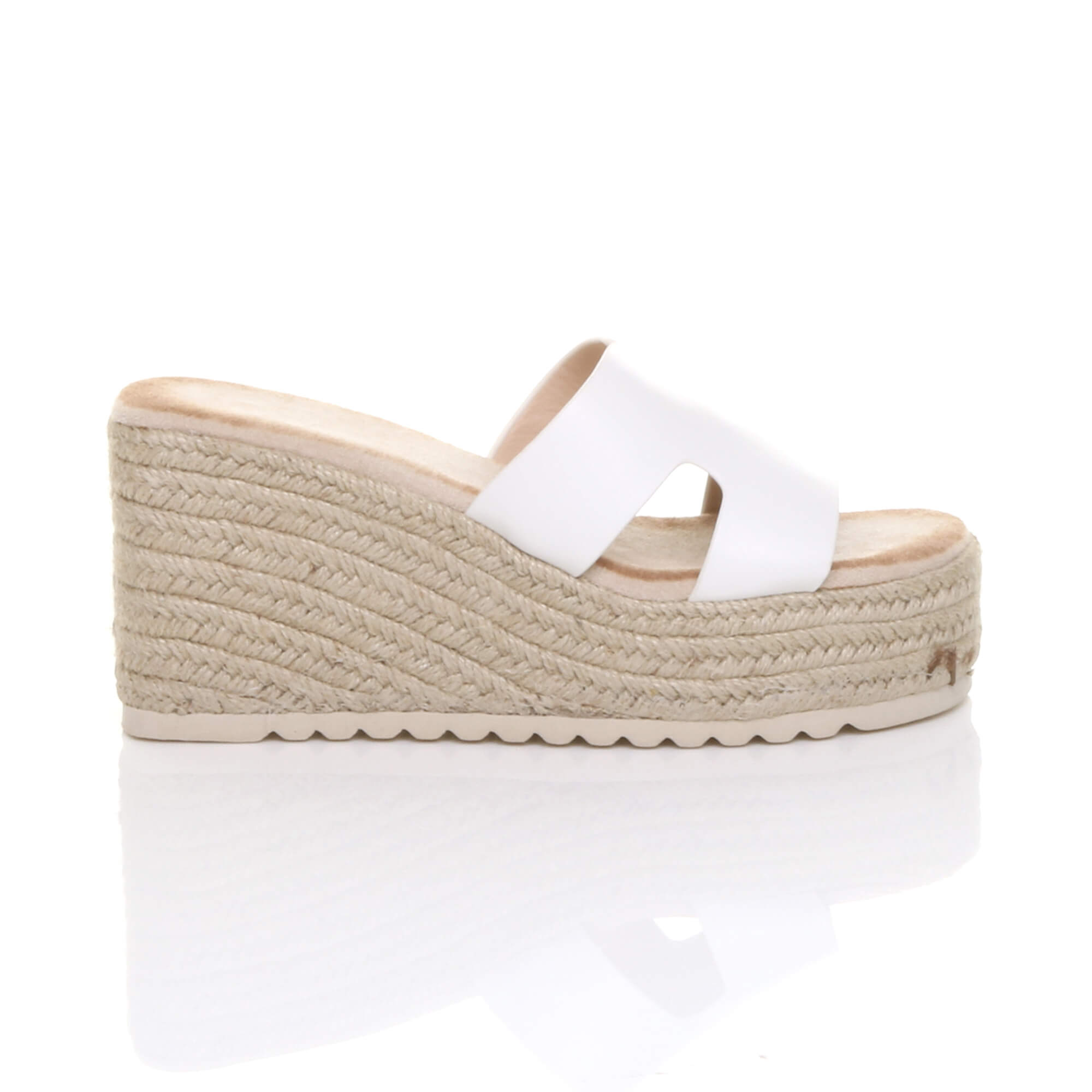 White AJVANI White High Wedge Platform Mule Sandals Espadrilles, Image 2 of 4
