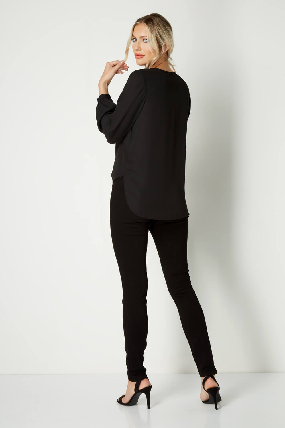 Black Button Tie Front Blouse, Image 4 of 4