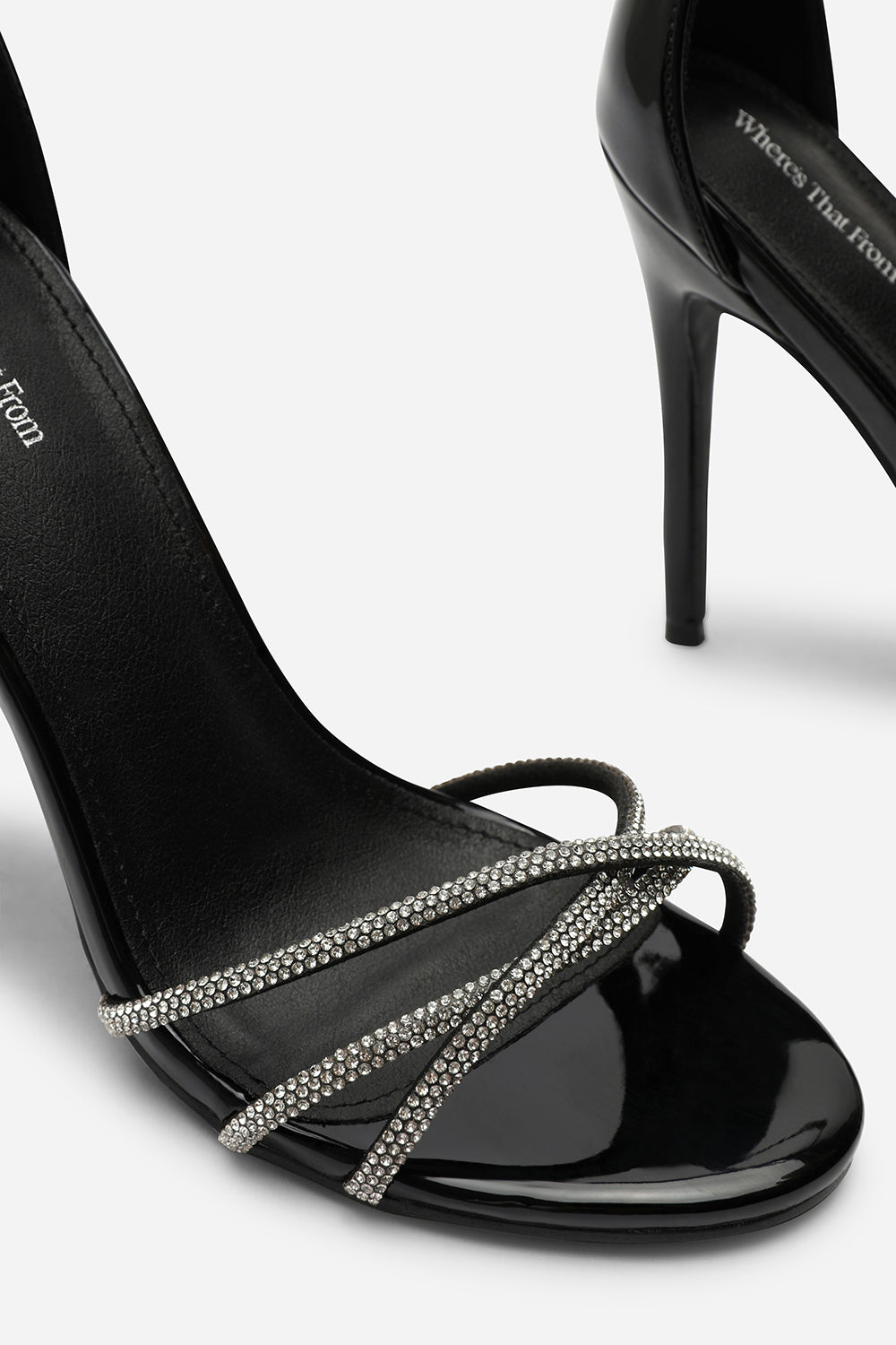 Black Where's That From Black 'Summer' Stiletto High Heels With Rhinestone Strap, Image 5 of 6