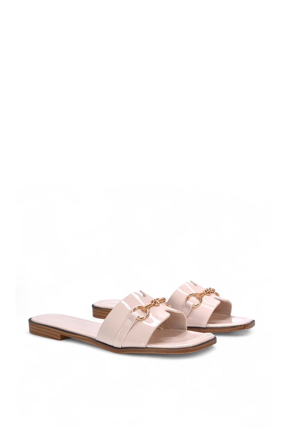 Beige XY LONDON Beige 'Lesley' Square Toe Mule Slider Sandals With Buckle Detail, Image 3 of 5