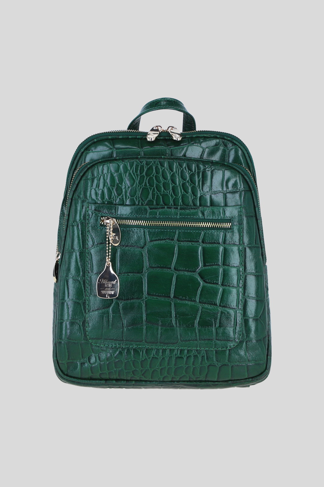 Green Real Leather Backpack with Multiple Pockets and Gold-Tone Hardware, Image 1 of 4