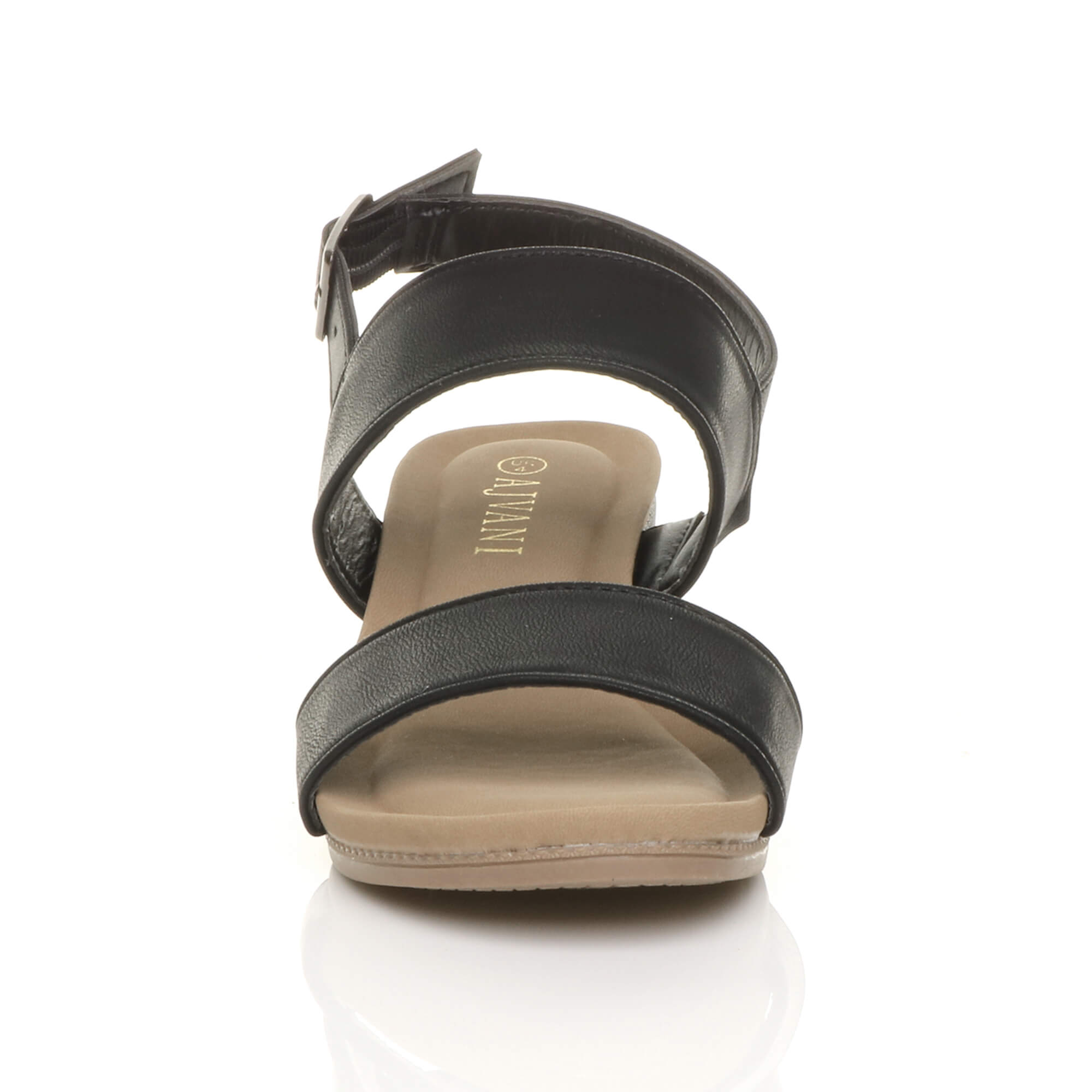 Black AJVANI Black Mid Wedge Heel Strappy Slingback Sandals, Image 6 of 6